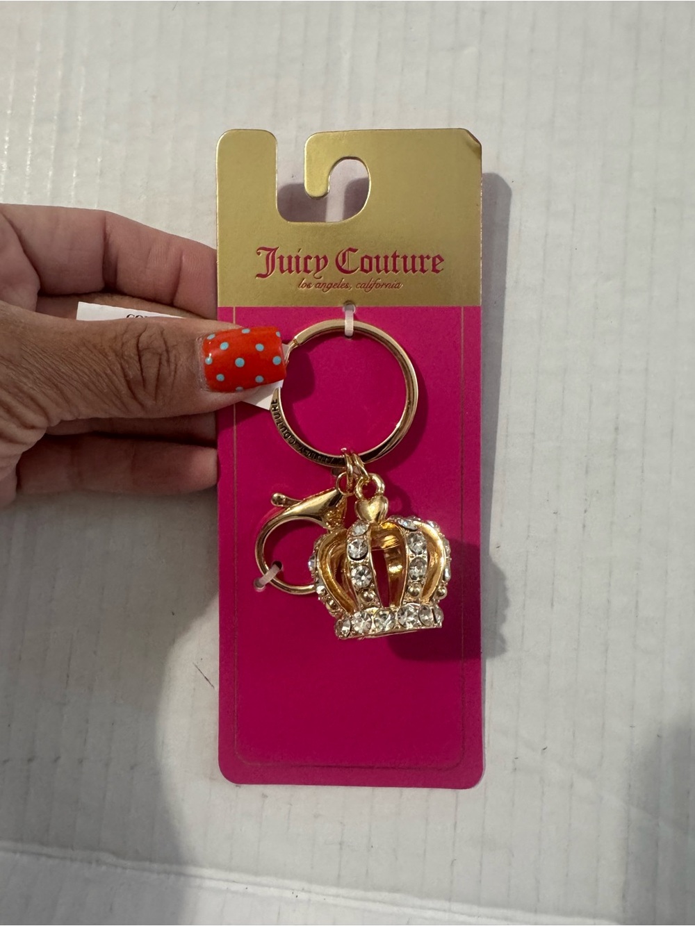 Juicy Couture Gold Crown bag charm Keychain with Clear faux Crystals BNWT